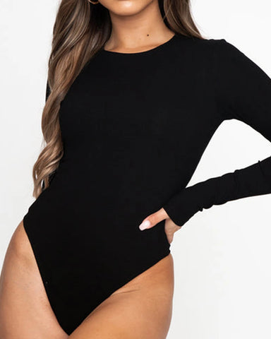 2024 Spring Long Sleeve Bodycon Bodysuit for Women - Black Coffee Office Outfit