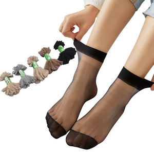 10 Pairs Transparent Thin Crystal Nylon Ankle Socks for Women Summer Fashion Skin Tone