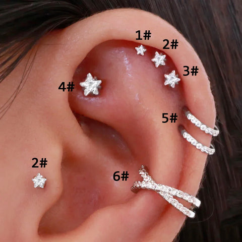 2023 Helix Star Earrings Zircon for Women Tragus Rook Daith Lobe Cartilage Piercing Jewelry 1pc
