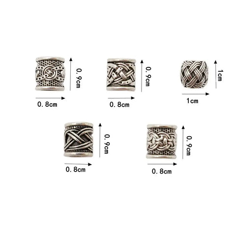 5pc Viking Rune Beads for Hair, Beard, Mustache, Dreadlocks - Ancient Charm DIY Jewelry Accessories