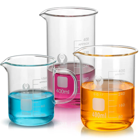 Borosilicate Glass Beaker Set: Heat-Resistant, Low Form, Scaled, 50-250ml Chemistry Lab Measuring Cups