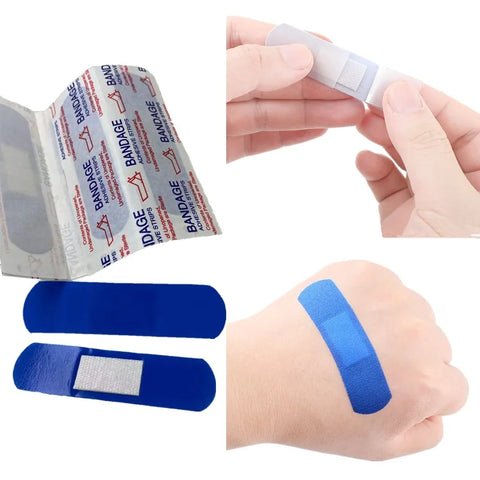 100pcs Blue Waterproof Metal Detectable Bandages for Food Service - Adhesive First Aid Plasters Wound Dressing