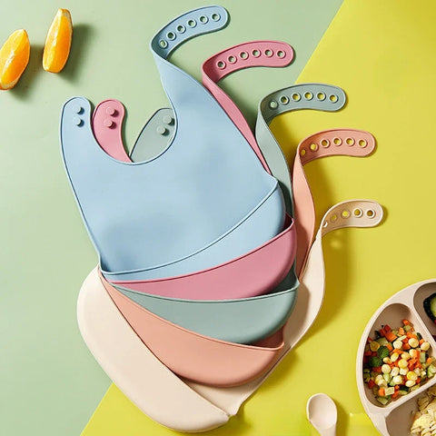 Adjustable Waterproof Silicone Baby Bibs, Soft & BPA Free, Newborn Drool & Saliva Towel