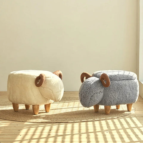 Cute Sheep Footrest for Entryway, Storage Ottoman Shoe Bench, Dressing Stool