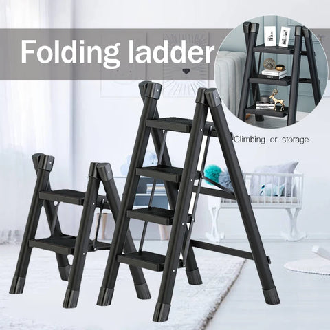 Foldable Multi-Functional Ladder Chair - Anti-Slip Step Stool with Storage Shelf for Kitchen & Home