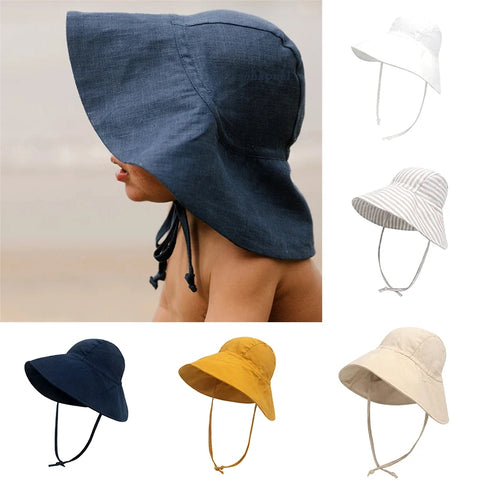 Baby Sunhat UV Protection Cotton Bucket Hat Kids Summer Beach Wide Brim Outdoor Travel Cap