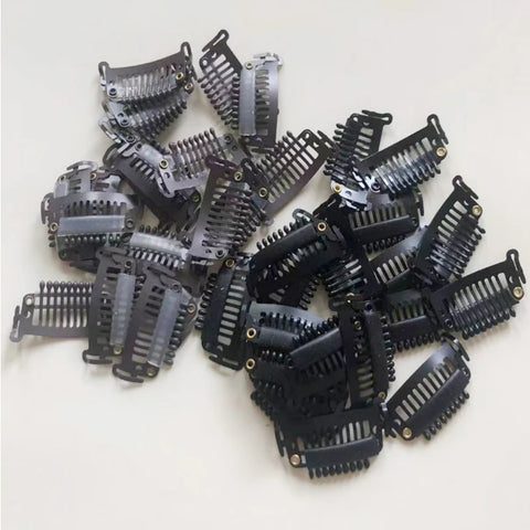30x 3.5cm Snap Clips 9-Teeth for Hair Extensions & Wigs - Black/Brown