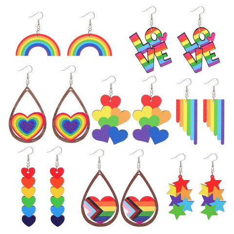 8-Pair Set Rainbow Earrings - Colorful Boho Dangle for LGBTQ+ Pride, Friendship Jewelry for Bisexuals, Lesbians, Gays