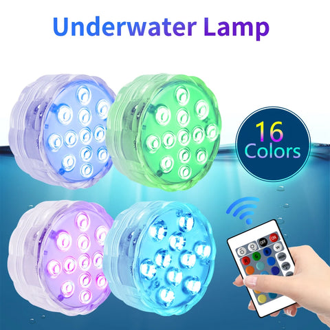 10 LED RGB Submersible Underwater Light for Pool, Garden, Wedding, Party, Aquarium, Vase, Bowl - Battery Operated