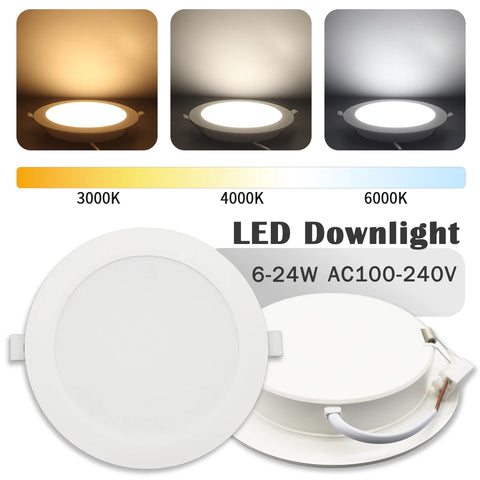 24W Recessed LED Downlight AC110-230V Ceiling Light for Kitchen, Bathroom, Mall – High Power, Super Bright