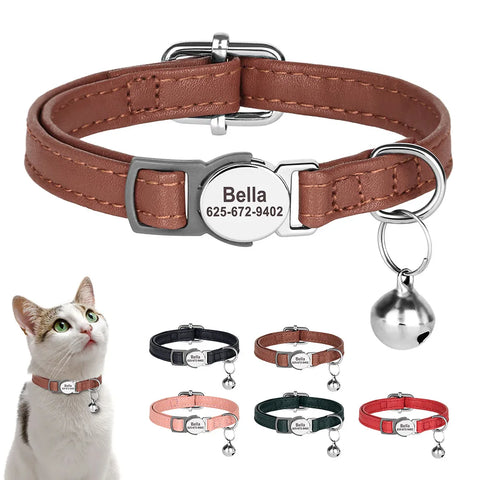 Engraved Leather Breakaway Kitten & Puppy Collar, Safety Anti-Lost Design