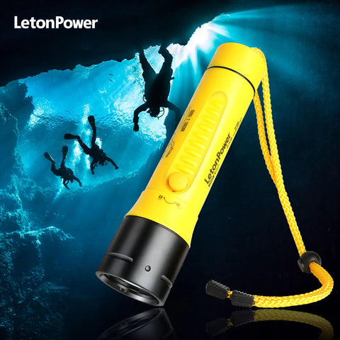Diving Flashlight 3000lm LED, Long Focus, Waterproof IPX8, Night Submersible, Underwater Fishing, Outdoor Use
