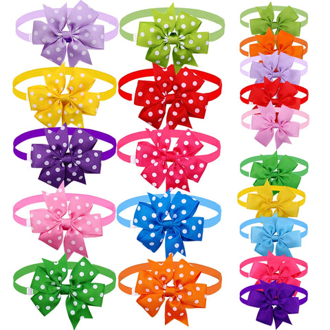 50 Dog Bowtie Collars Pack - Small, Solid & Polka Dot Styles for Pets