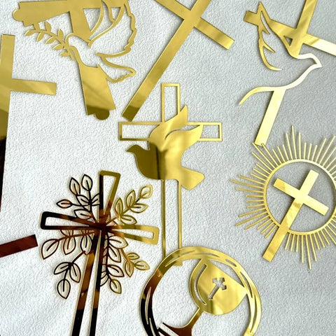 Gold Cake Topper Set for First Communion and Baptism Party Decorations