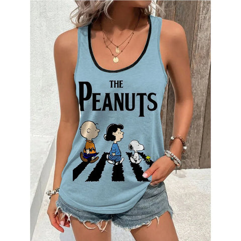 Colorful Snoopy Print Women's Sleeveless Tank Top, Casual Sexy T-shirt for Spring & Summer
