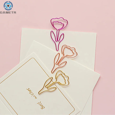 10pcs Flower Shaped Paper Clips for Office Stationery, Metal Bookmark Holders, Colorful Paper Clips Set