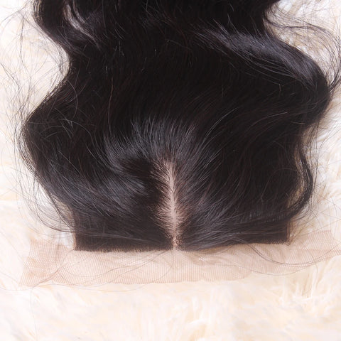 4x4 Silk Base Lace Closure 100% Human Hair Straight/Body Wave Pre-Plucked Natural Color
