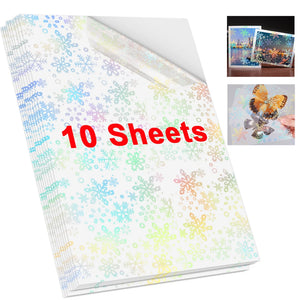 10 Sheets A4 Holographic Transparent Self-Adhesive Cold Laminating Film for Crafts and Photos - Stars & Dots Pattern
