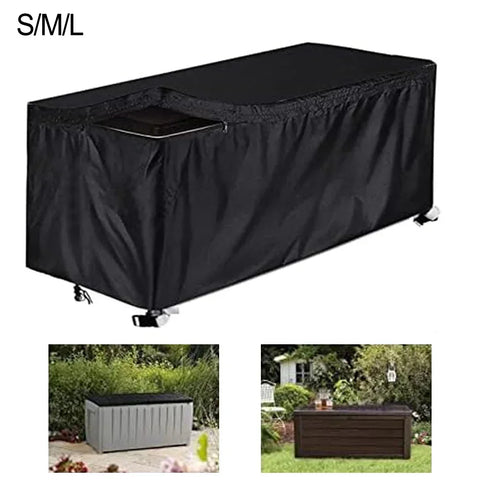 210D Waterproof Outdoor Garden Storage Box Cover, Black Rectangle Furniture Protector