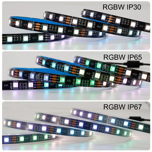 1-5m Addressable RGBW RGBWW LED Strip Light 5050 SMD 60 LEDs/m, White/Black PCB, IP30/IP65/IP67, DC12V