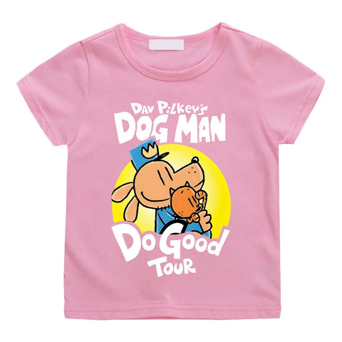 Dog Man Pattern T-shirt Kids Summer Casual Tee Short Sleeve Comfortable Round Neck High Quality