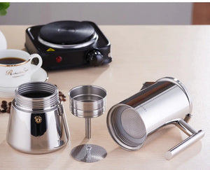 Italian Moka Espresso Maker Stainless Steel Coffee Pot for Gas or Induction Stove, Cuban Style Mocha Kettle