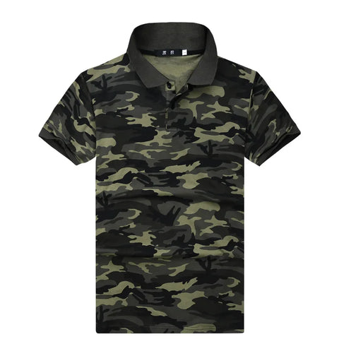 Camouflage Outdoor Casual Polo Shirt, Short Sleeve Lapel Tee