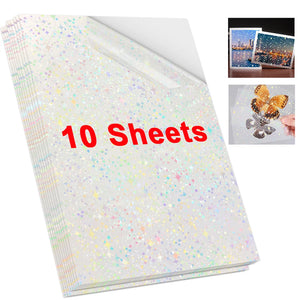 10 Sheets A4 Holographic Transparent Self-Adhesive Cold Laminating Film for Crafts and Photos - Stars & Dots Pattern