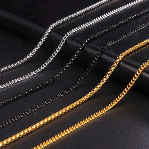 60cm Black Gold Box Chain Necklace for Men, Stainless Steel Punk Jewelry, Wholesale Link Chains