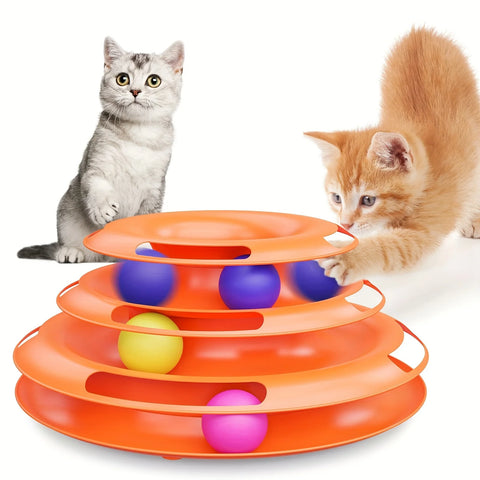 3-Tier Interactive Cat Toy Tower with Colorful Balls - Fun Pet Activity Center