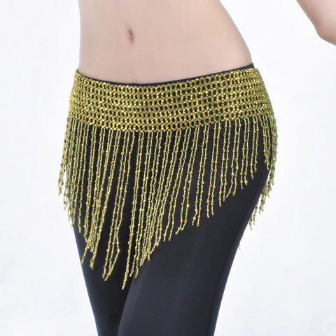 Belly Dance Hip Scarf Belt | Elastic, Hand-Beaded | 3 Colors | Bling Dress Accessory