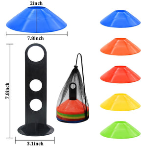 10 Pack Agility Training Cones with Carry Bag for Soccer, Football, Basketball Drills