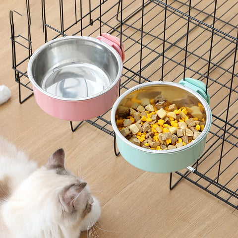 2-in-1 Stainless Steel Pet Bowl, Cage Crate Mount for Dogs & Cats