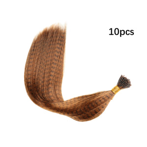 10 Pcs Colored Feather Hair Extensions I Tip Synthetic Zebra Strands Hairpiece