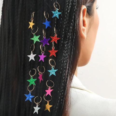 16 Piece Colorful Star Hair Braid Rings & Clips Set for Women, Dreadlock Beads Gold Silver Accessories