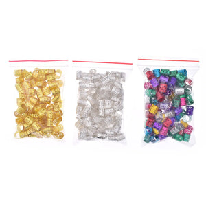 100pcs Adjustable Gold/Silver Dreadlock Beads Cuffs Clips Rings Hair Accessories