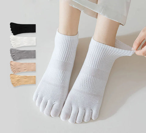 Breathable Mesh Five Toe Ankle Socks - Sweat-Absorbing Solid Color Boat Socks for Spring/Summer