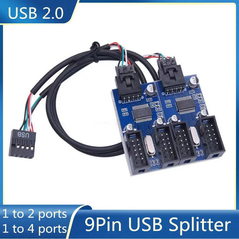 9-Pin USB Motherboard Splitter 1 to 4 Hub Adapter Cable Extender