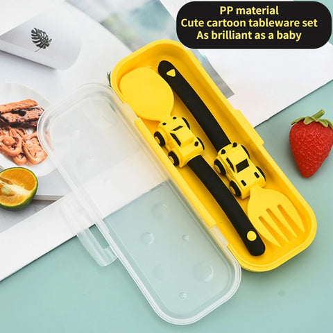 Baby Utensils Spoon Fork Set - Racing Cartoon Design Cutlery for Kids, Toddlers, Babies Training Feeding Tableware