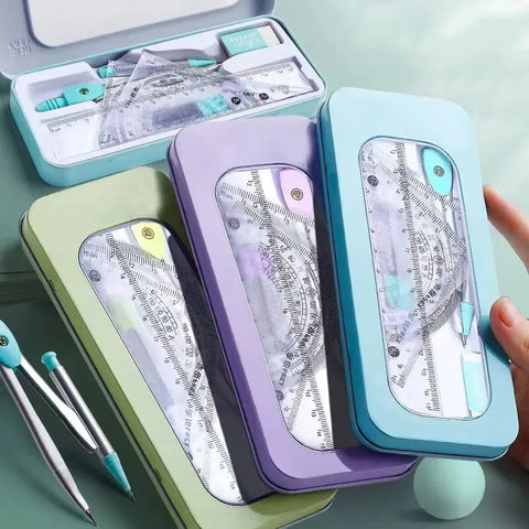 7-Piece Cute Compass & Ruler Set for Students - Exam Ready Geometry Tool Kit