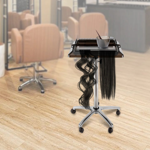 Adjustable Rolling Salon Tray Cart for Hair Extensions & Tools - Removable Hairdressing Storage Trolley