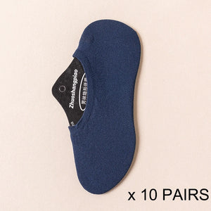 10 Pairs Men's Invisible Non-Slip Silicone Liner Socks, Breathable Thin Nylon No Show Loafers for Summer
