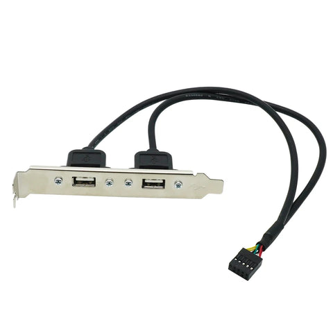 Black 2-Port USB 2.0 Motherboard Rear Panel Expansion Bracket Adapter Cable