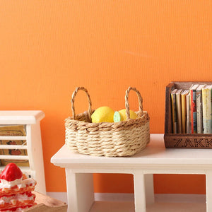1/12 Miniature Dollhouse Handwoven Rattan Basket for Vegetables & Flowers - Adorable Dollhouse Decor Accessory
