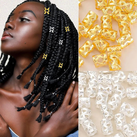 8*9mm Gold/Silver Hair Cuffs Loc Rings for Braids, Metal Clips & Dreadlock Beads Accessories