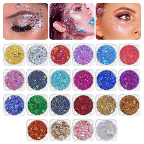 24-Color Sparkle Gel Makeup Kit for Face, Body & Eyes - Perfect for Parties & Festivals