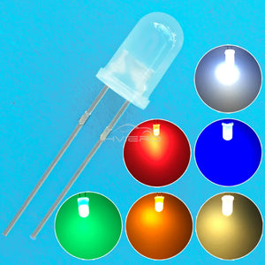 1000pcs 5mm Diffused LED Diodes, White/Red/Green/Blue/Yellow/Warm Light, 2-Pin 6000-6500K