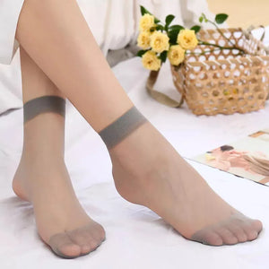 10 Pairs Transparent Thin Crystal Nylon Ankle Socks for Women Summer Fashion Skin Tone