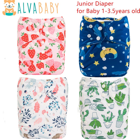 Eco-Friendly Reusable Cloth Diaper + 4-Layer Microfiber Insert - Large Size, Assorted Prints