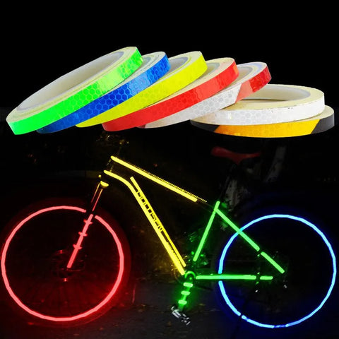 1cm x 8m Reflective Bike Tape Fluorescent Stickers for Bicycle, Helmet, Motorcycle, Scooter, MTB & Cycling Safety Strips